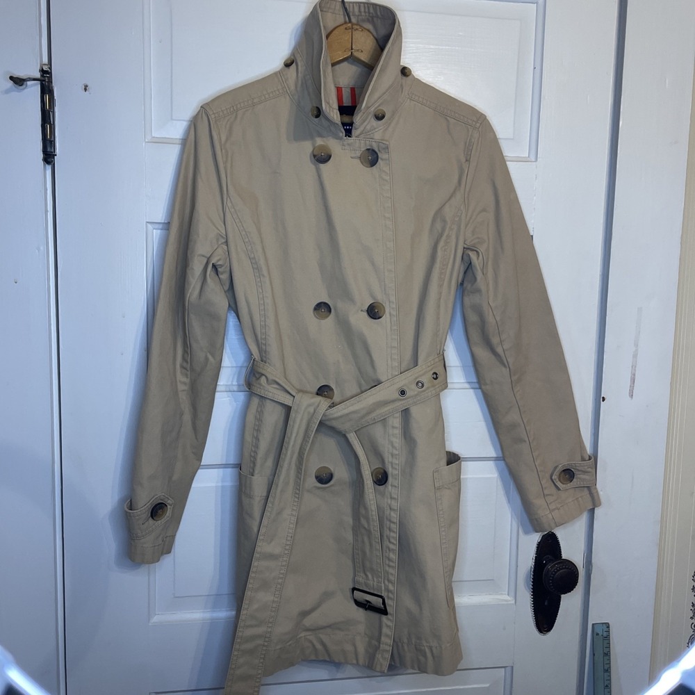 Gap 100% Cotton Trench Coat M 2013 Line Preppy Classic Core Double Breast Belt